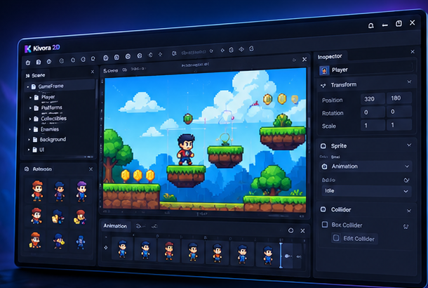 Vista previa del editor Kivora 2D
